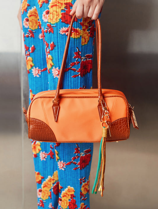 Brisk Barrel Bag - Orange / Tan