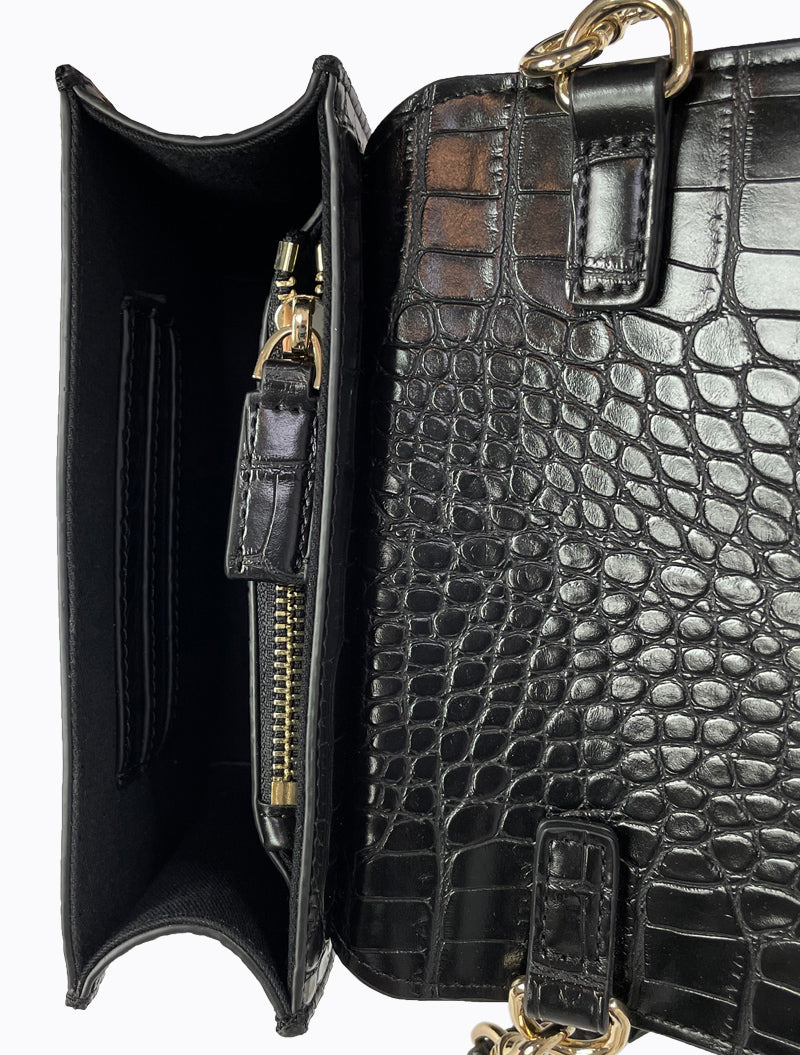 Felipe Flap Bag - Black Croc