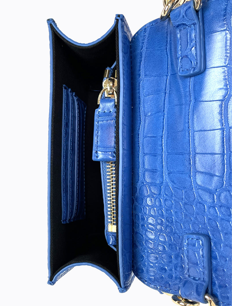 Felipe Flap Bag - Electric Blue Croc